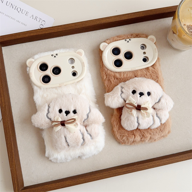 Phone Cases Iphone 11 - 3D漫画風リボン付き子犬のふわふわぬいぐるみスマホケース iPhone 17 Air 16 15