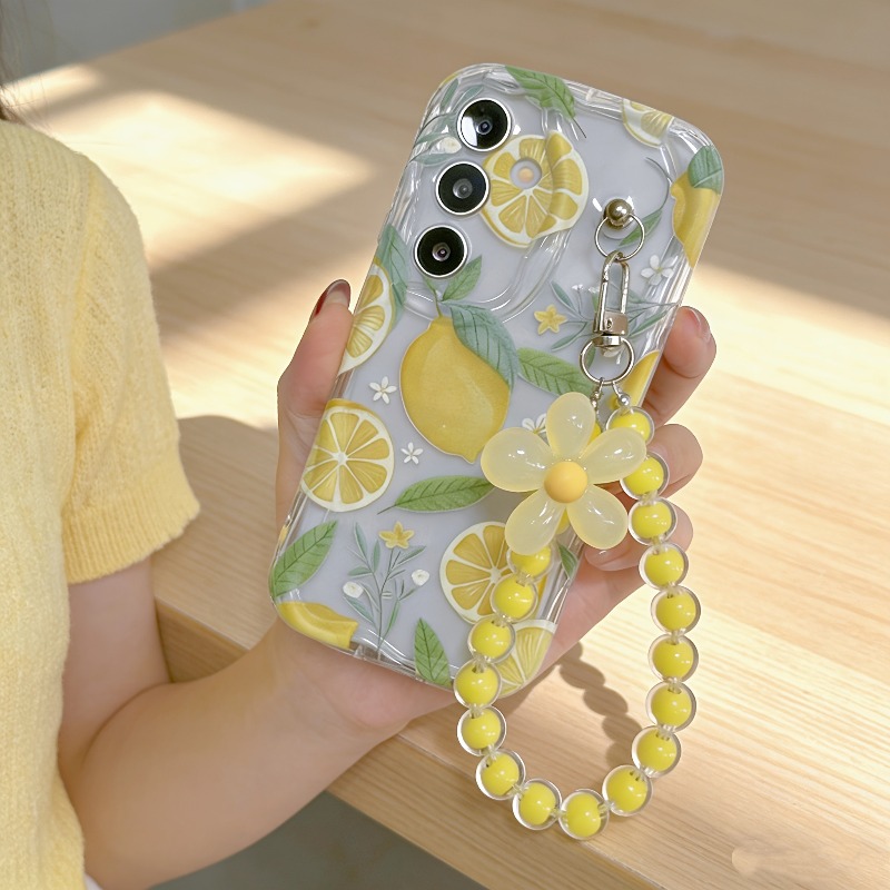 Phone Cases Yellow - 黄色のレモンフラワーランヤード付きスマホケース Samsung Galaxy S26 S25 S24