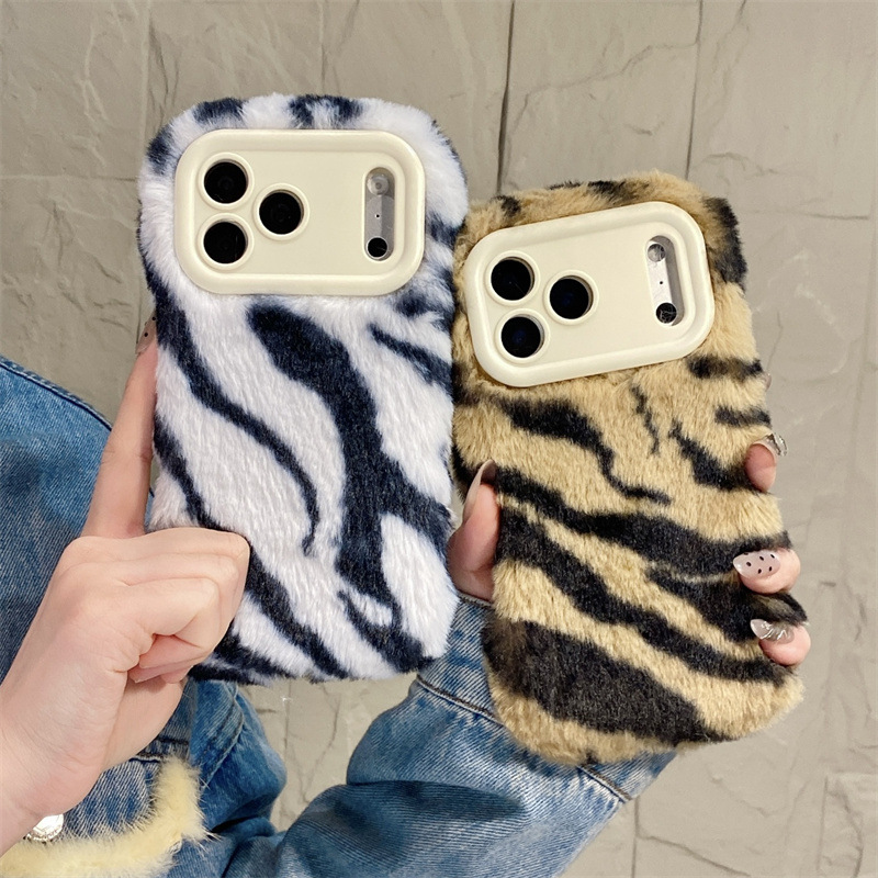 Phone Cases Iphone 11 - 豪華なゼブラ柄ふわふわプラッシュスマホケース iPhone 17 Air 16 15