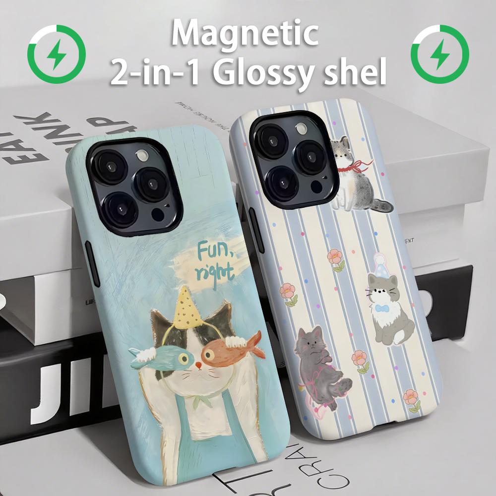 Phone Cases Iphone 11 - かわいい猫と犬のスマホケース マグネット式 2-in-1 光沢シェル iPhone 16e