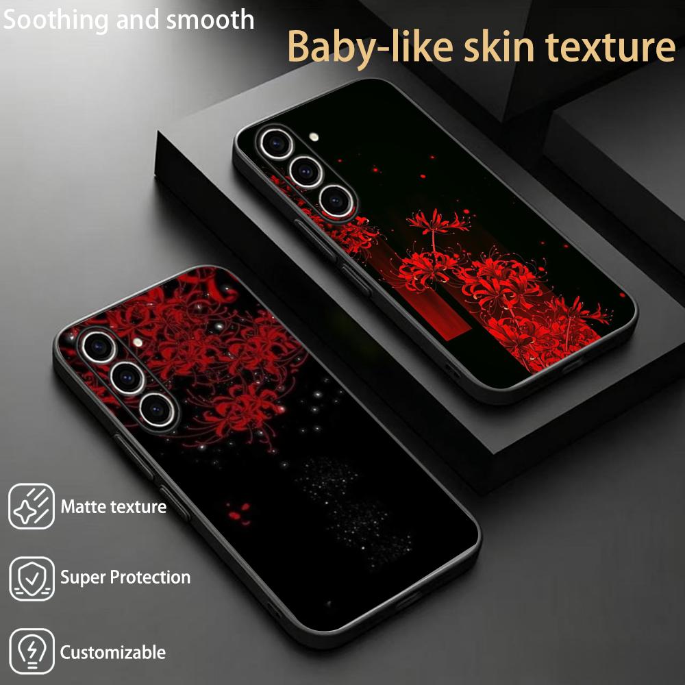 Phone Cases Drawing - 赤いスパイダーリリー柄の日本風アートデザインスマホケース Samsung Galaxy S26 S25 S24