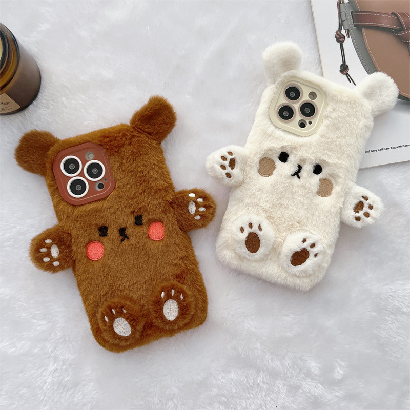 韓国の3D漫画風クマのふわふわぬいぐるみカップル携帯ケース  - Phone Cases Iphone 11 のレビューと価格