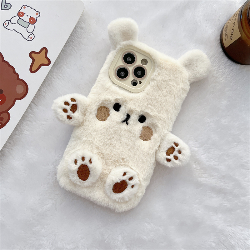 韓国の3D漫画風クマのふわふわぬいぐるみカップル携帯ケース  - Phone Cases Iphone 11 のレビューと価格