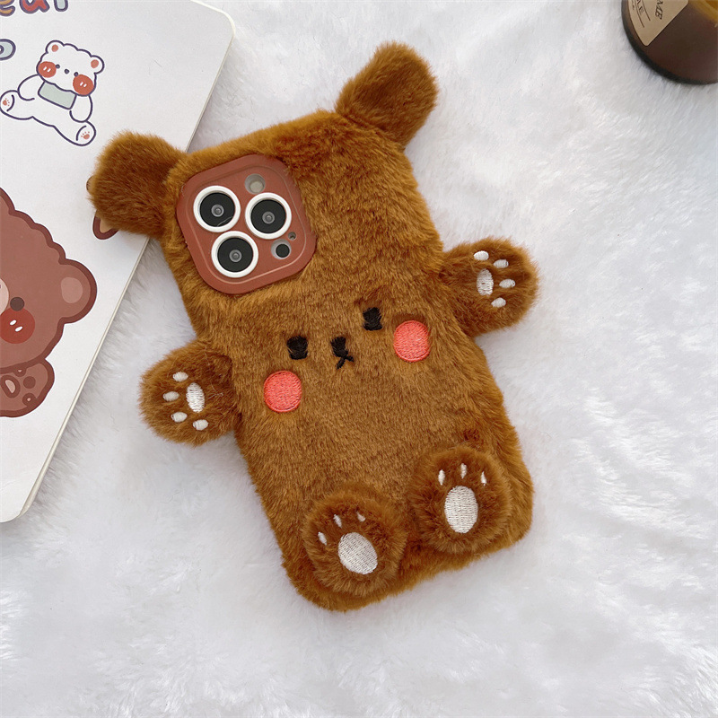 韓国の3D漫画風クマのふわふわぬいぐるみカップル携帯ケース  - Phone Cases Iphone 11 のレビューと価格