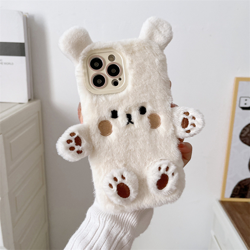韓国の3D漫画風クマのふわふわぬいぐるみカップル携帯ケース  - Phone Cases Iphone 11 のレビューと価格