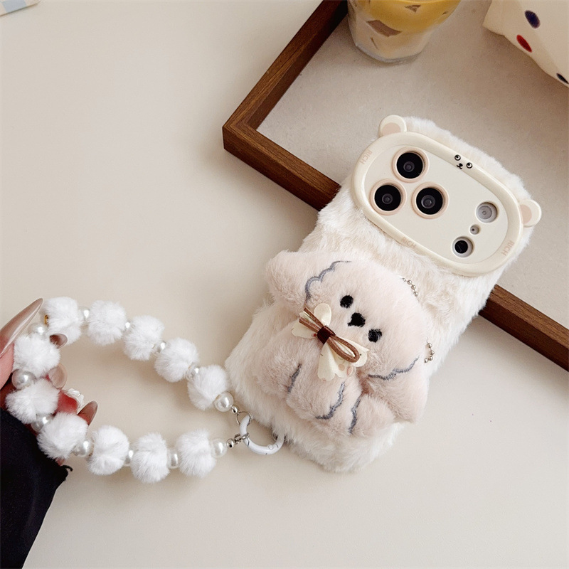 3D漫画風リボン付き子犬のふわふわぬいぐるみスマホケース i - Phone Cases Iphone 11 のレビューと価格