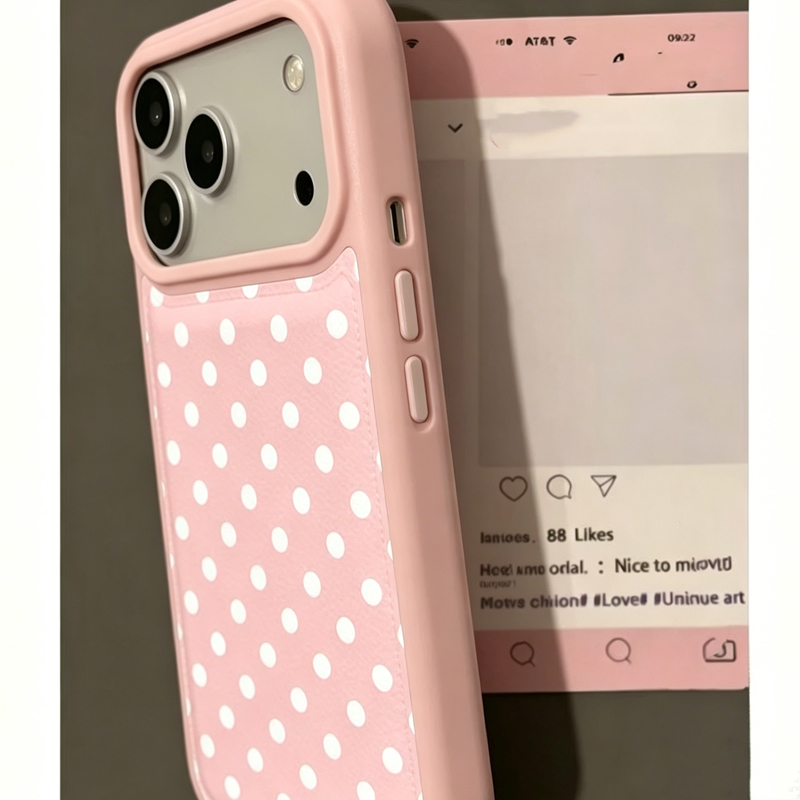 韓国のトレンドのかわいいピンクの水玉模様レザー製スマホケース - Phone Cases Trending のレビューと価格