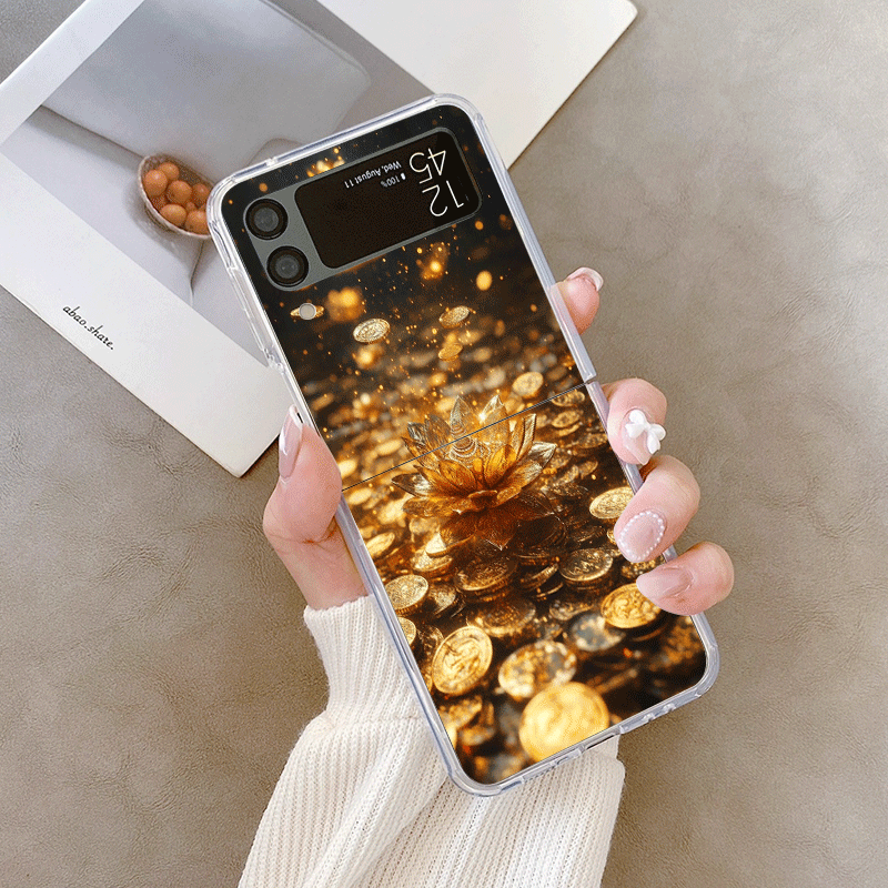 クリエイティブな金色の蓮の花模様のスマホケース、Samsun - Phone Cases Z Fold 4 のレビューと価格
