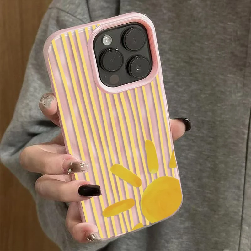 黄色のストライプ太陽柄スマホケース iPhone 16 15 - Phone Cases Yellow のレビューと価格