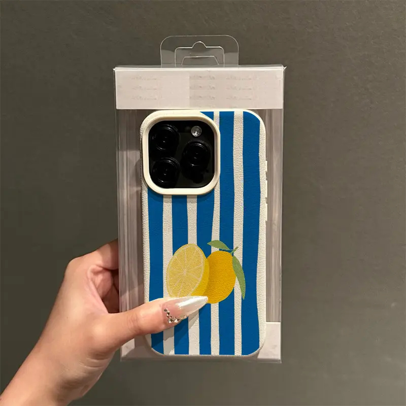 イエローレモンブルーストライプ柄ソフトフォンケース iPho - Phone Cases Yellow のレビューと価格