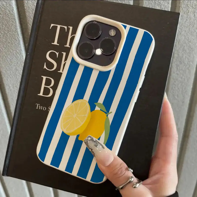 イエローレモンブルーストライプ柄ソフトフォンケース iPho - Phone Cases Yellow のレビューと価格