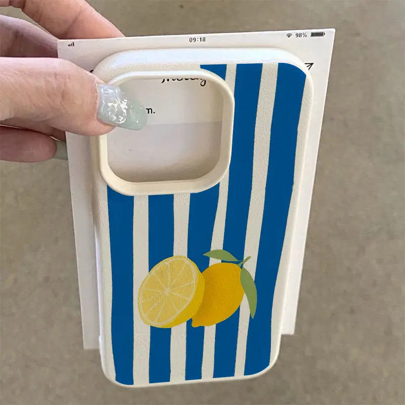 イエローレモンブルーストライプ柄ソフトフォンケース iPho - Phone Cases Yellow のレビューと価格