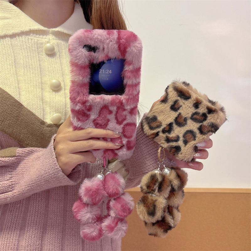 ファッションレオパード柄ふわふわプラッシュリストストラップ付 - Phone Cases Samsung Galaxy のレビューと価格