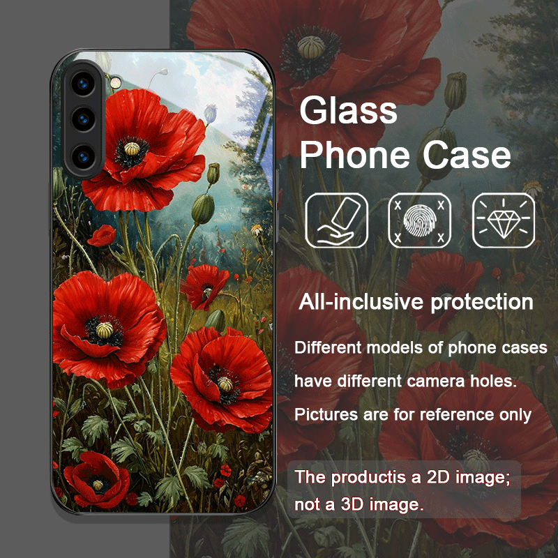 レトロなポピーの花柄、ホットレッドプリントの強化ガラス製スマ - Phone Cases Samsung Galaxy のレビューと価格