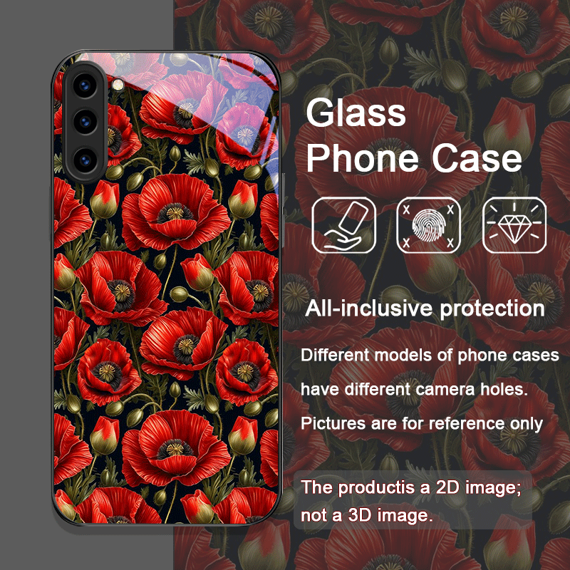 レトロなポピーの花柄、ホットレッドプリントの強化ガラス製スマ - Phone Cases Samsung Galaxy のレビューと価格