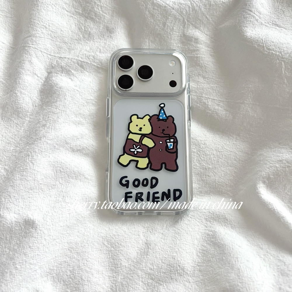 韓国のかわいい黄色と茶色のクマ柄iPhoneケース iPho - Phone Cases Yellow のレビューと価格