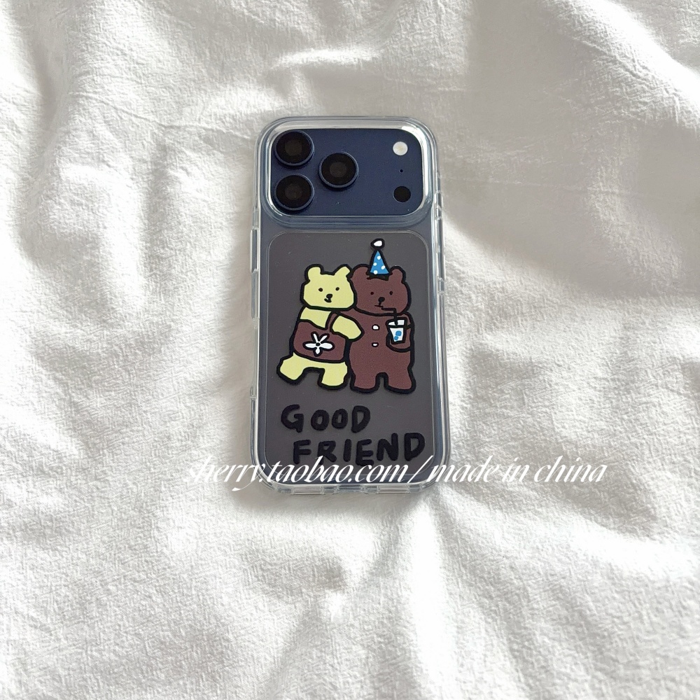 韓国のかわいい黄色と茶色のクマ柄iPhoneケース iPho - Phone Cases Yellow のレビューと価格
