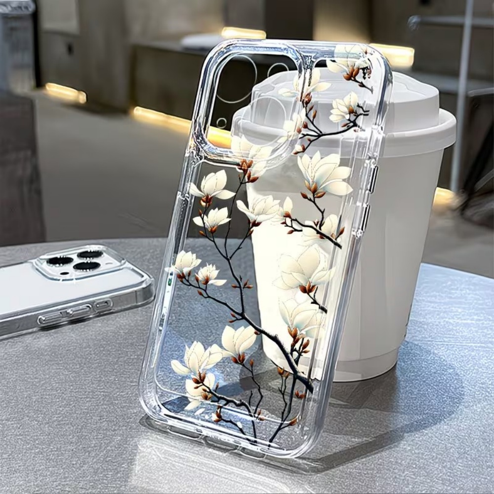 トレンドのマグノリアの花柄クリアTPUヌード感スマホケース  - Phone Cases Trending のレビューと価格